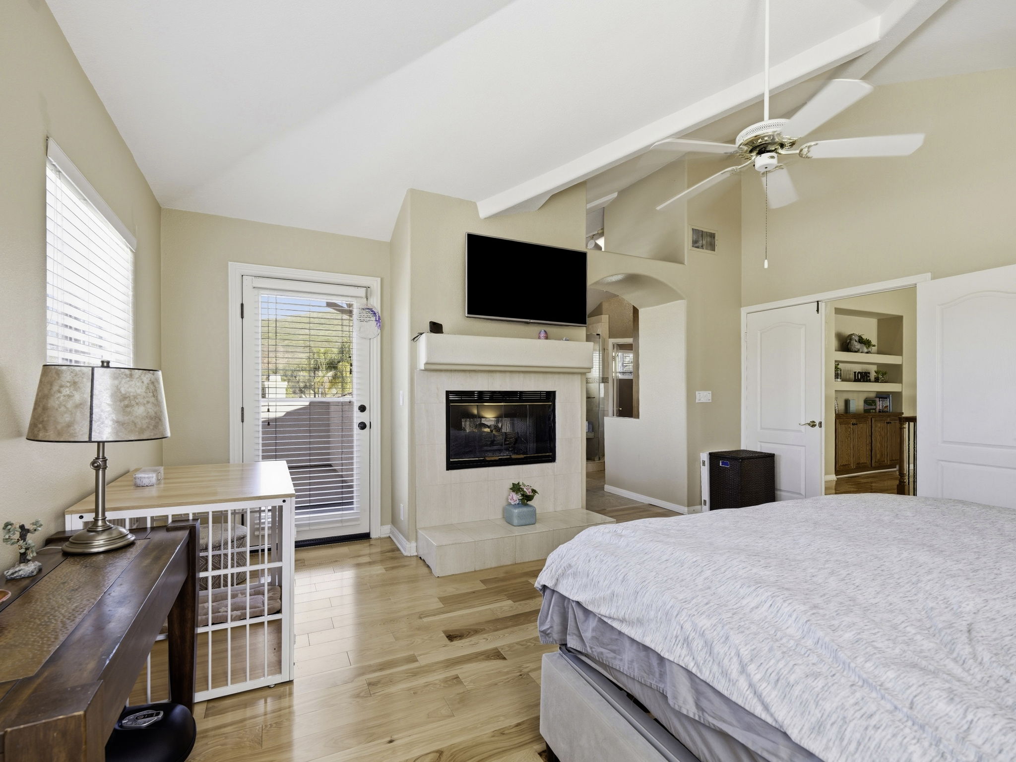 Master Bedroom, bedroom 2 double sided fireplace, balcony