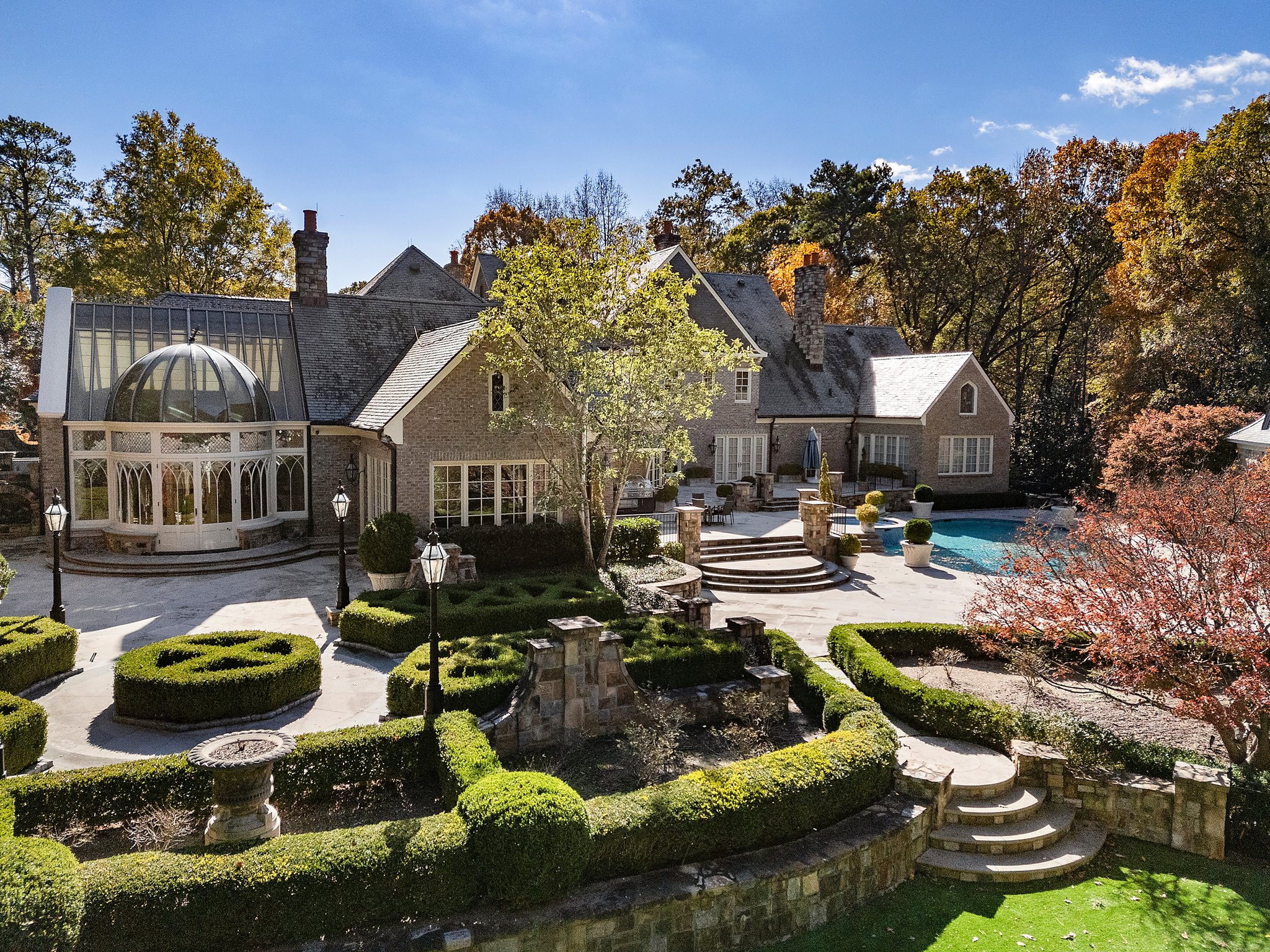 Hardscapes and gardens around the pool