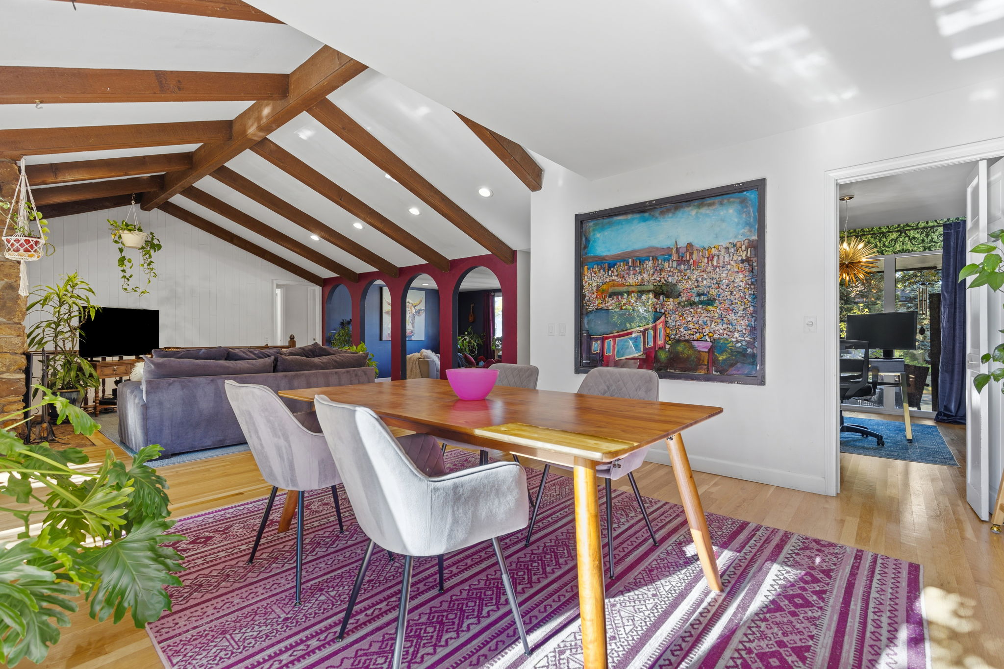 This dining area is perfectly positioned between the kitchen and living areas