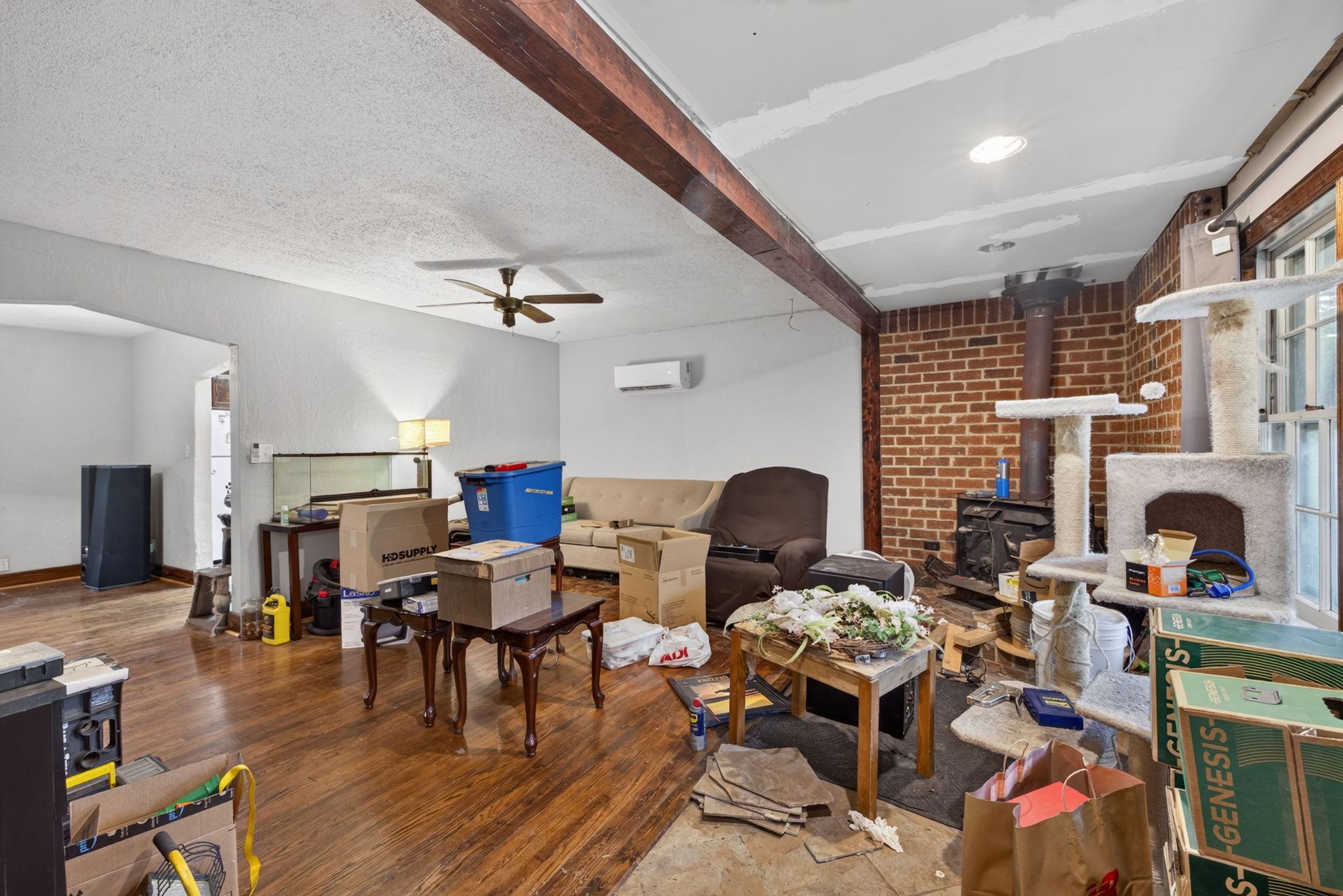 Living Room to Dining Room with hardwood floors