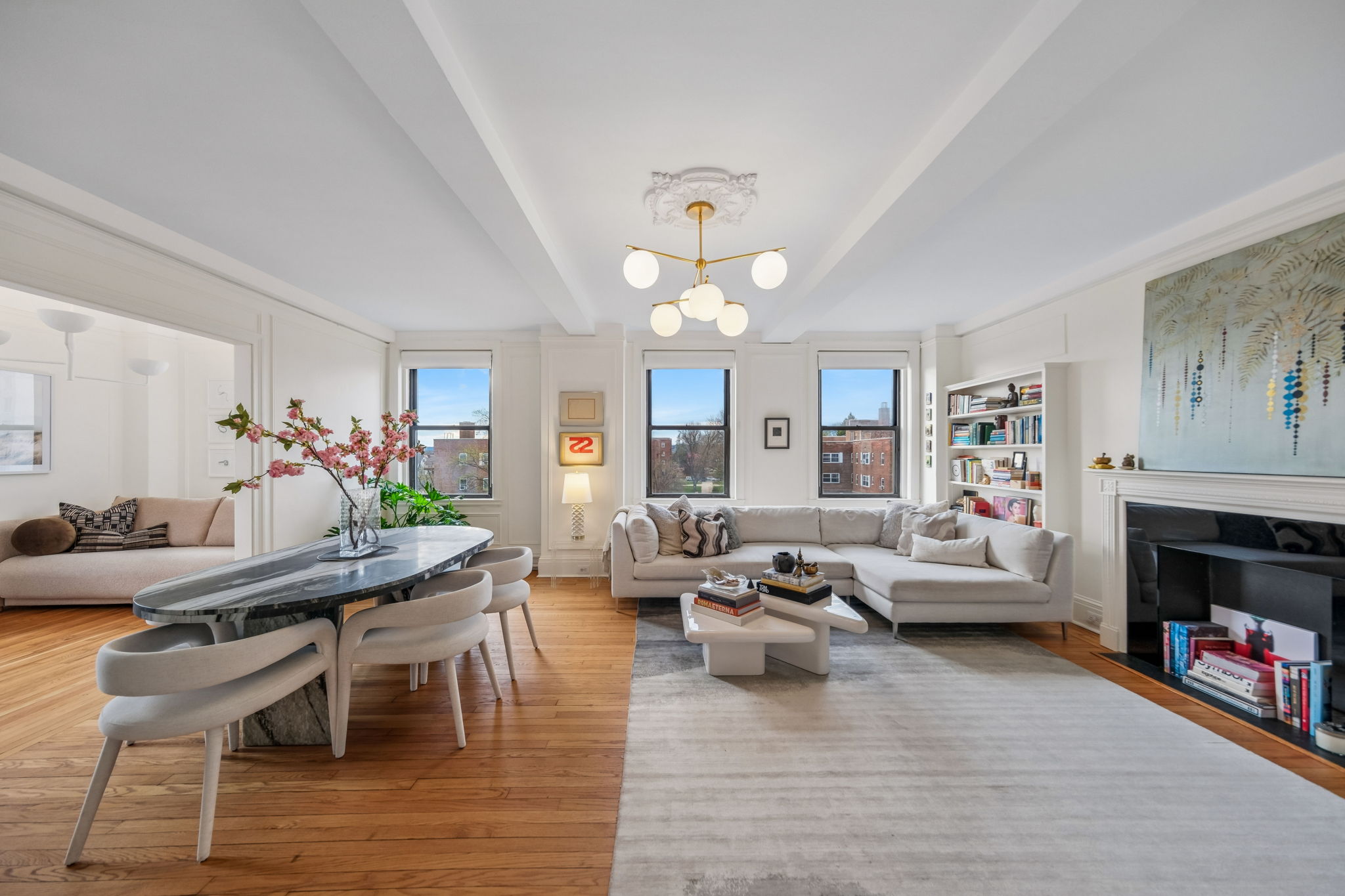 Living Room with Beamed Ceilings