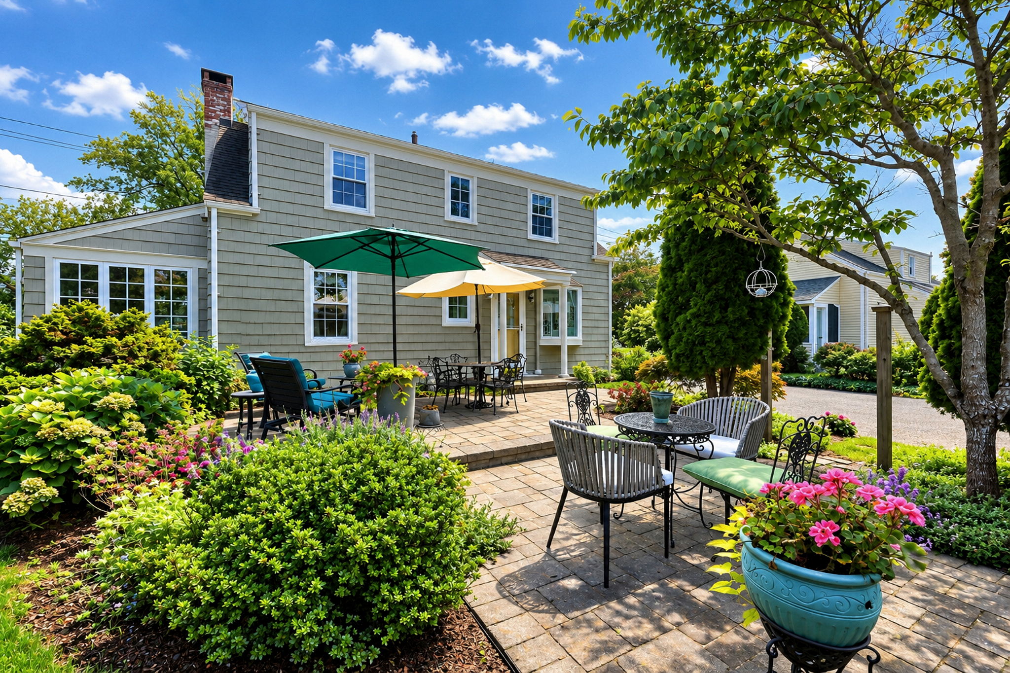 Spacious Patio Surrounded by Beautiful Gardens - Perfect for Outdoor Dining, Entertaining, and Relaxing.