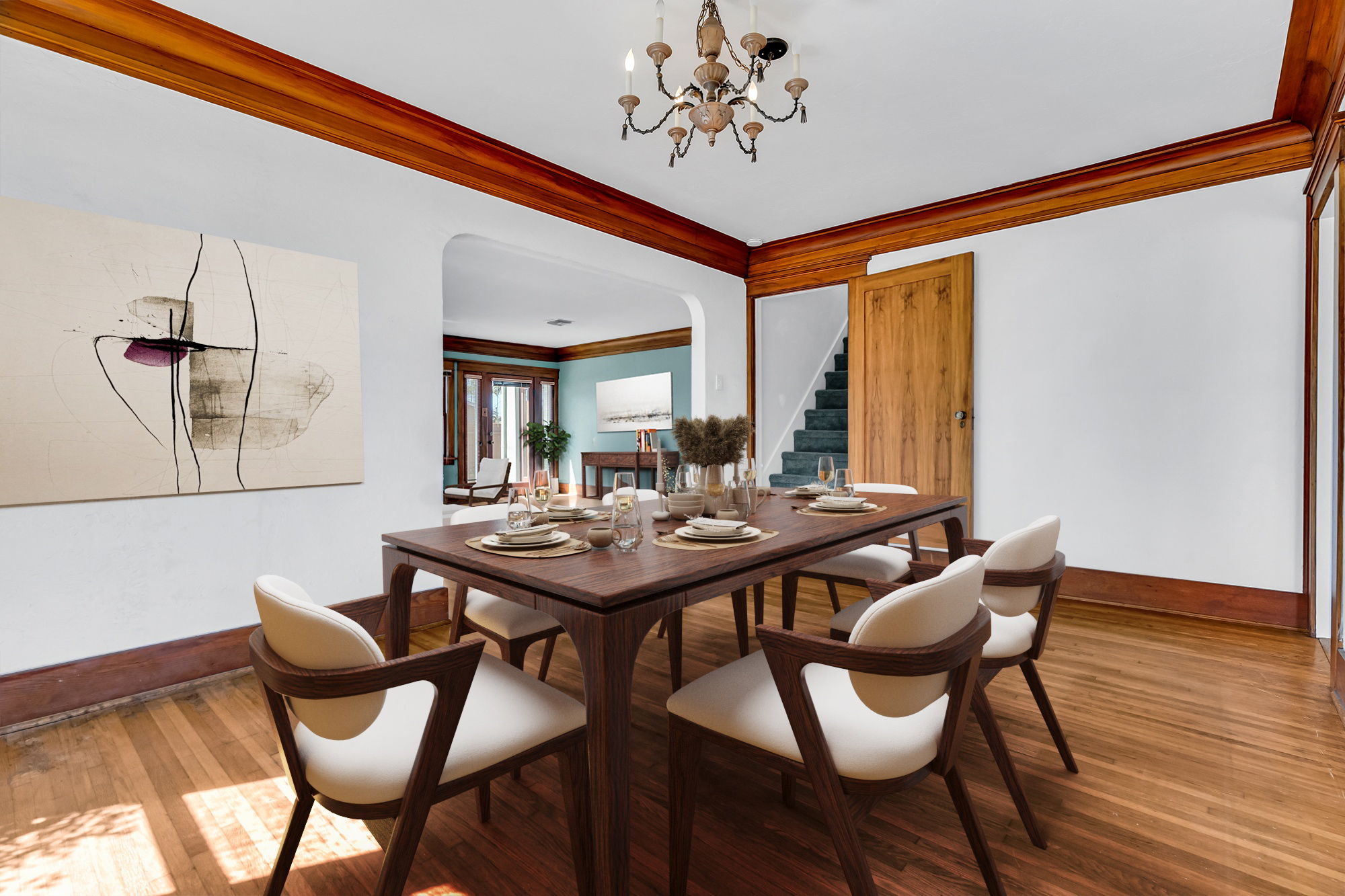 Formal dining room towards living room, Virtual Staging