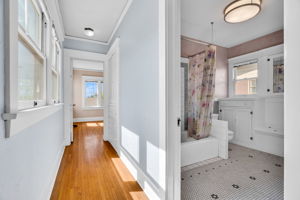 Upstairs hallway and bathroom