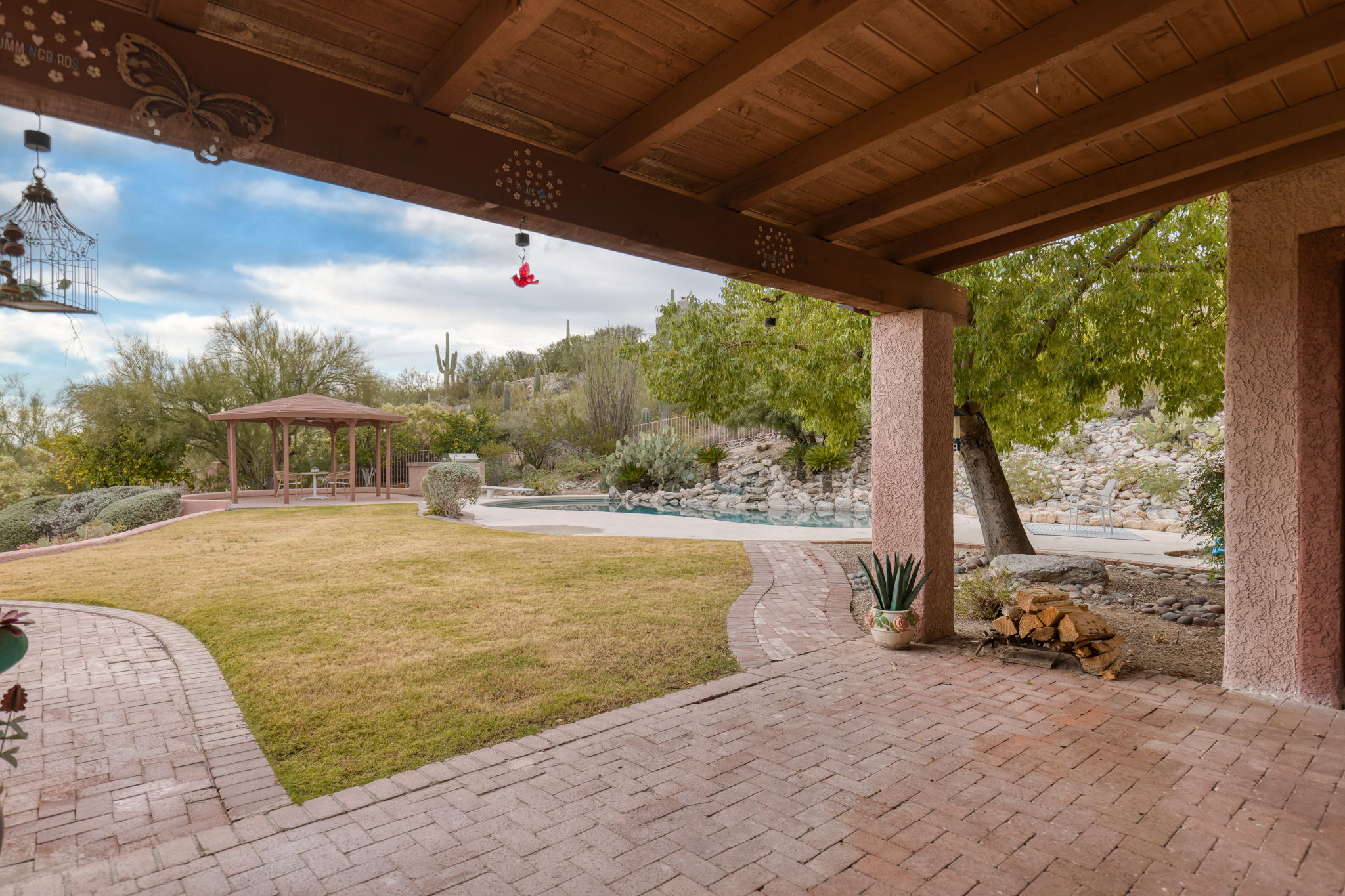 Back Yard with grass, gazebo and pool
