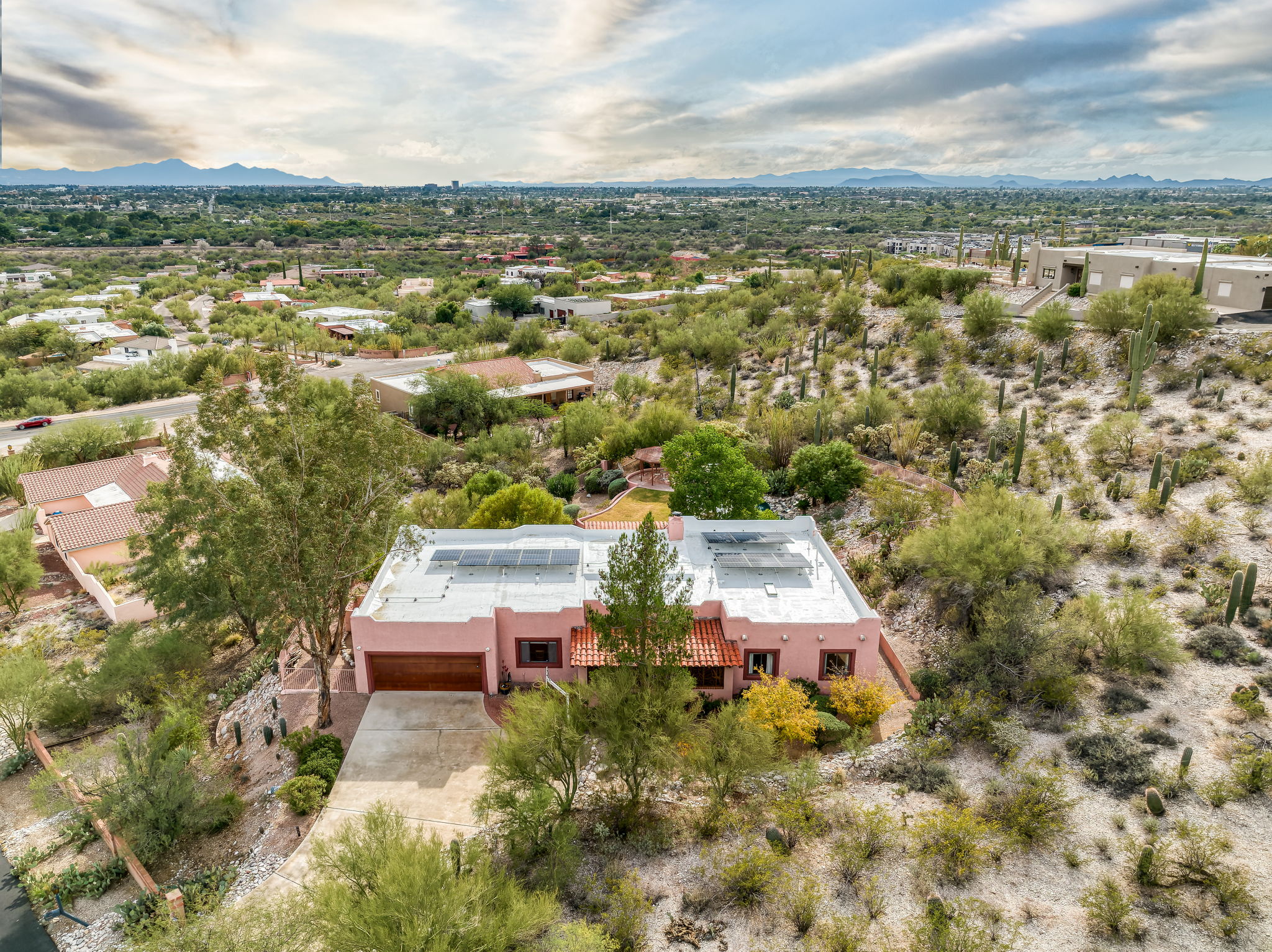 Aerial  NEW Roof with owned Solar Panels