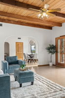 Tongue & Groove Beamed Ceilings in the Family Room