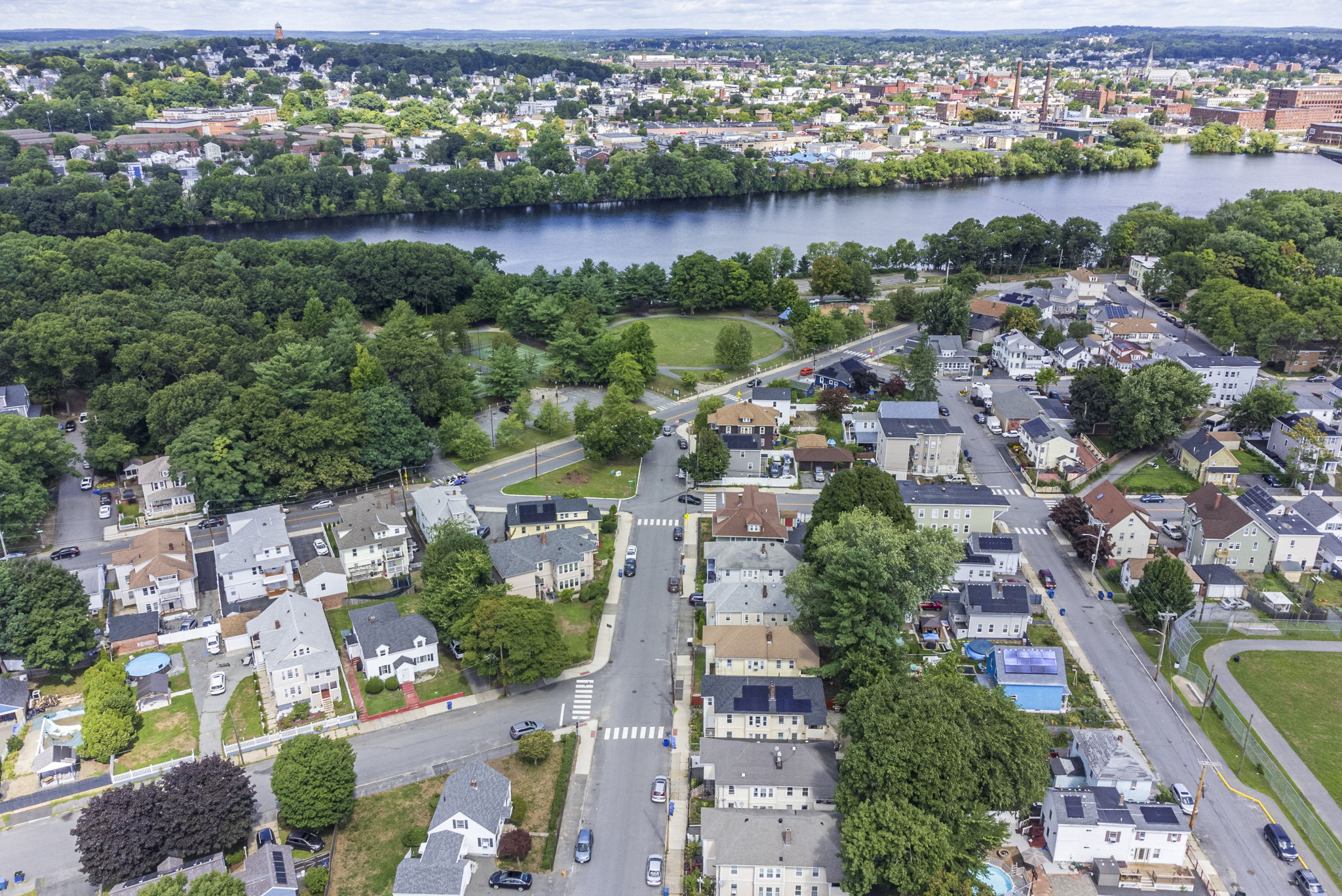 Wide Angle Neighborhood Aerial View