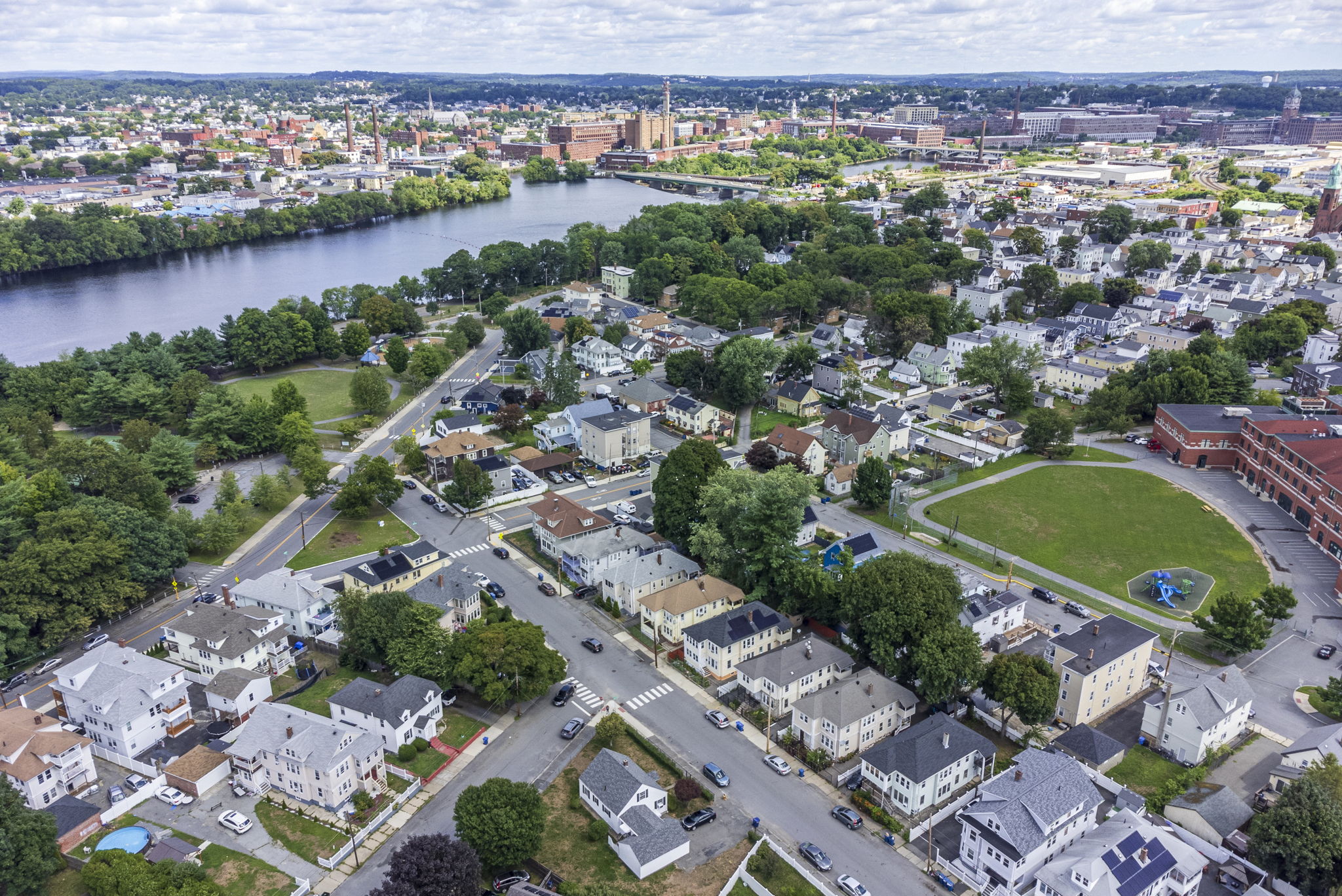 Wide Angle City Aerial View