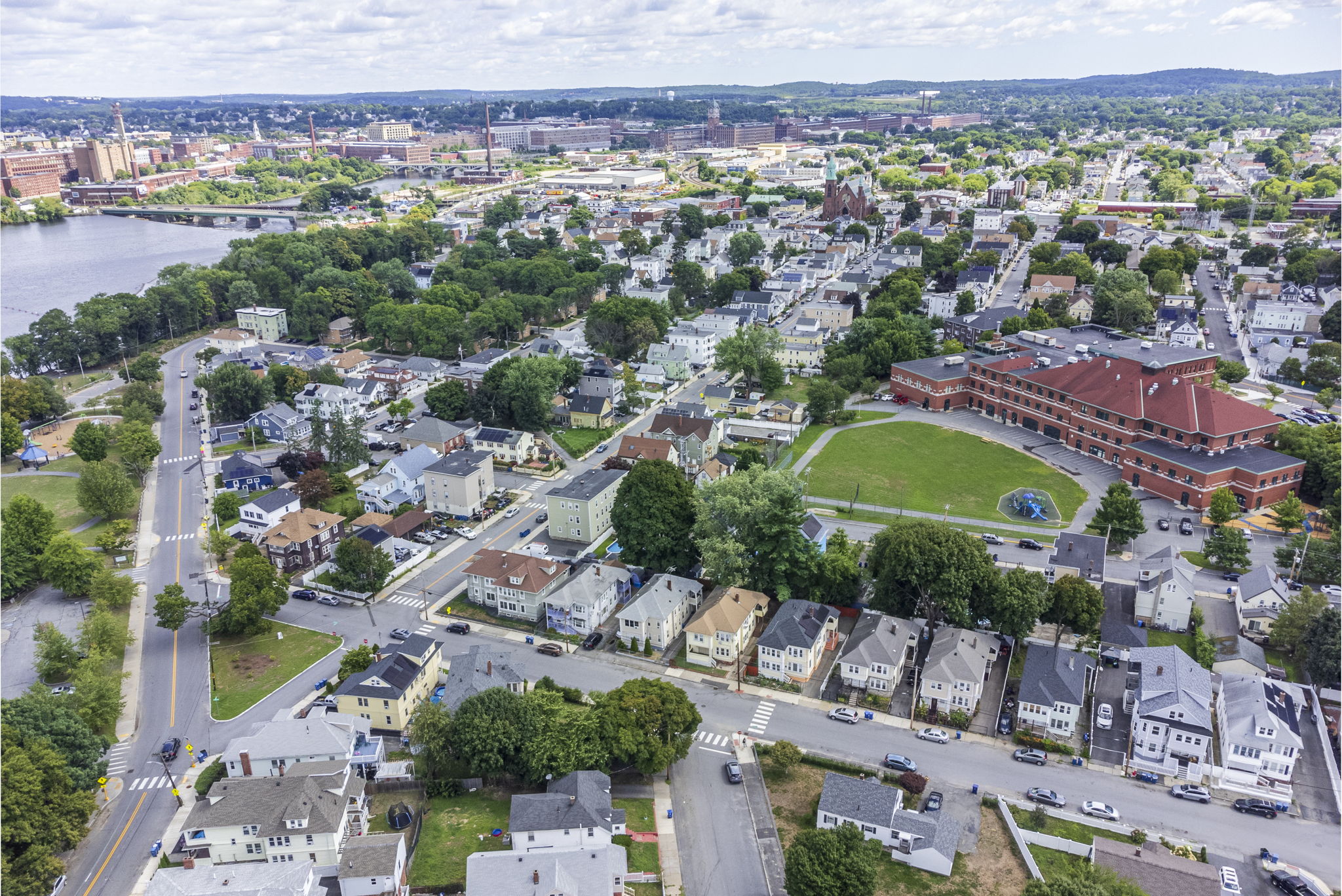 Wide Angle City Aerial View