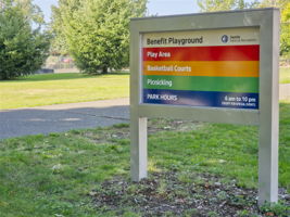 Benefit Playground — a nearby 2.2-acre neighborhood park with play areas, basketball, skateboarding & picnicking
