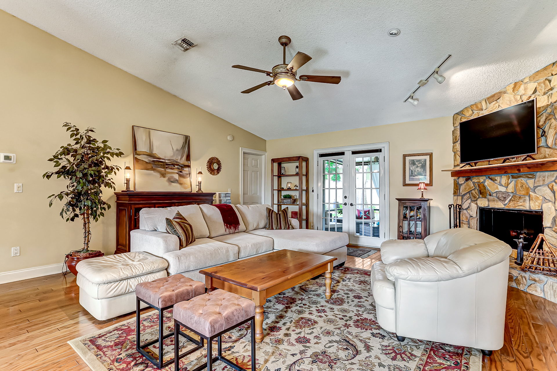 Family Room With Wood Burning Fireplace