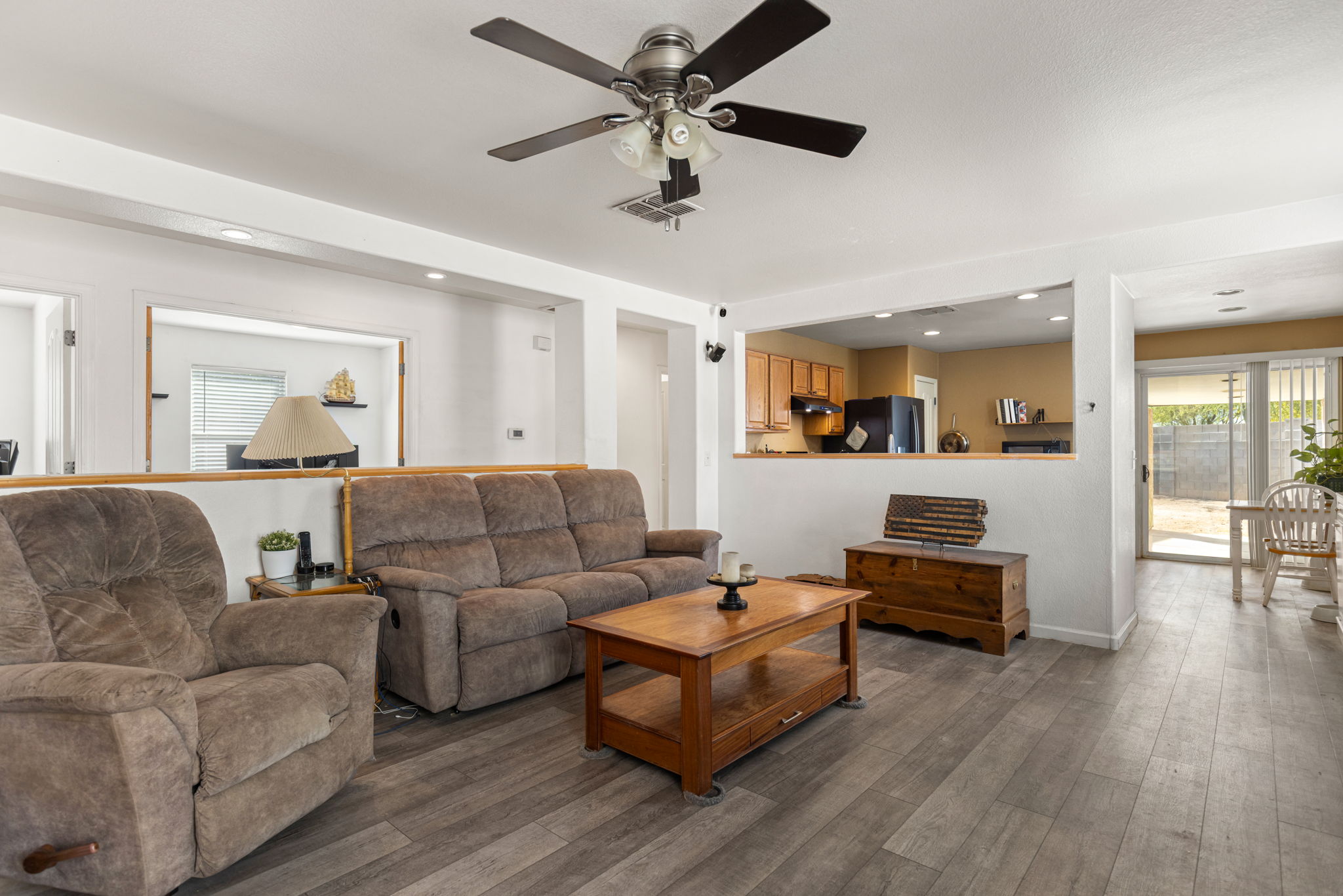 Open concept living area looking into the kitchen.