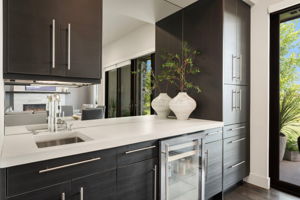 Wet bar with beverage refrigerator