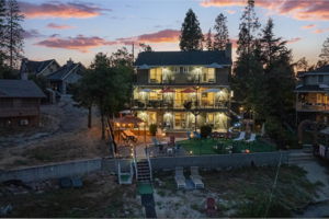 twilight shot of home facing lake