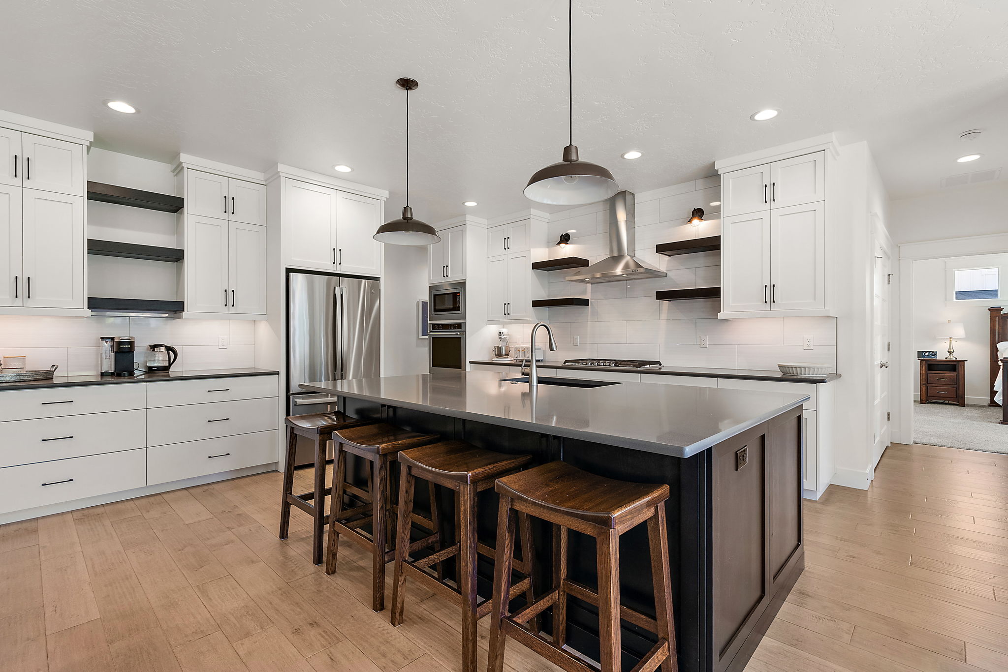 Drop Pendant Lighting & Floating Shelves