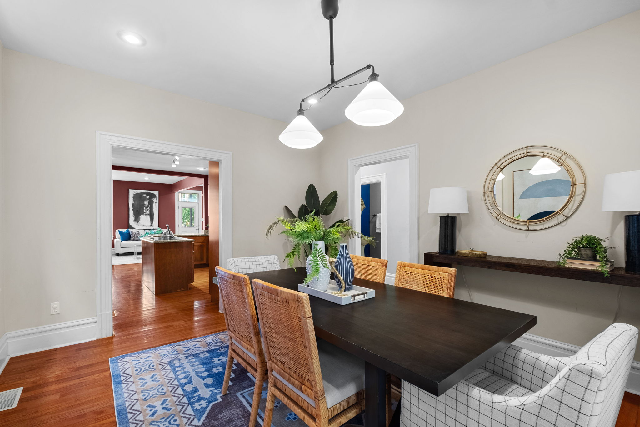 The dining room flows directly into the kitchen.  This is an incredible layout for parties and catering!