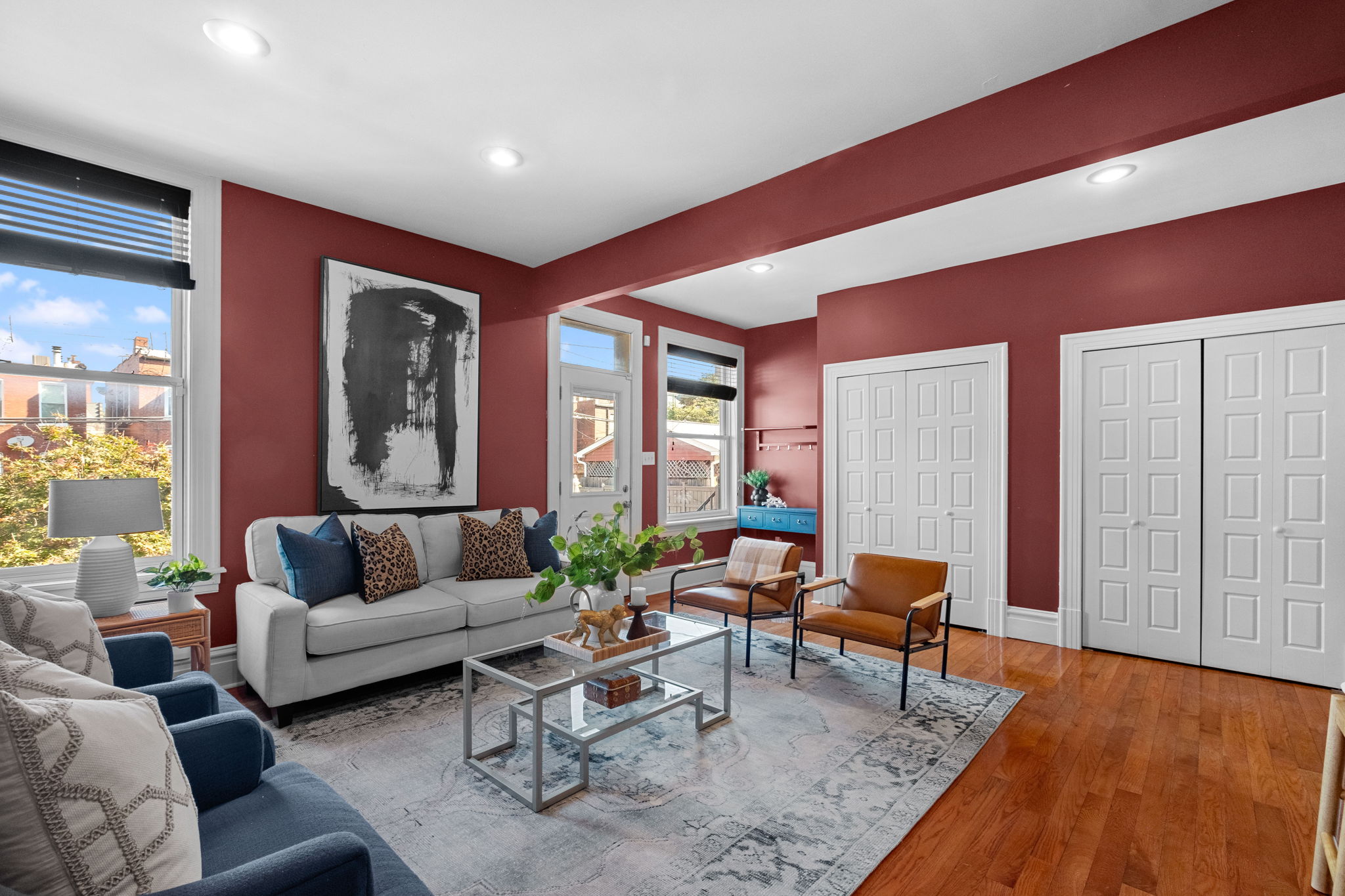 The kitchen effortlessly flows out to the cozy family room with a backyard view.