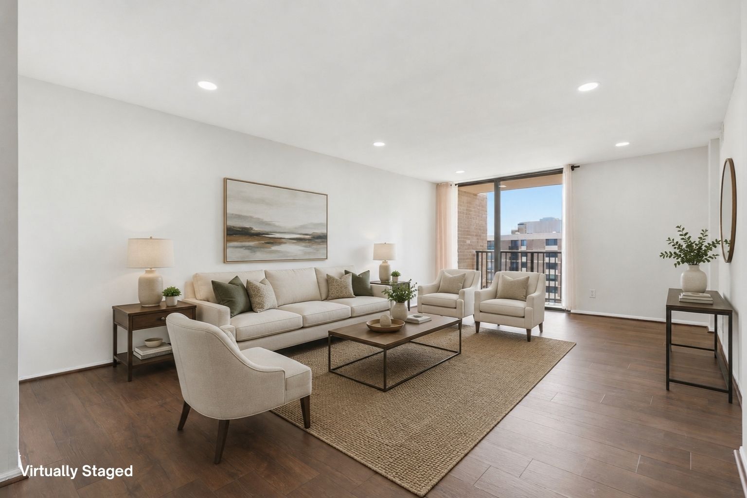 Living Room with First of Two Balconies (Popcorn ceiling professionally Removed)