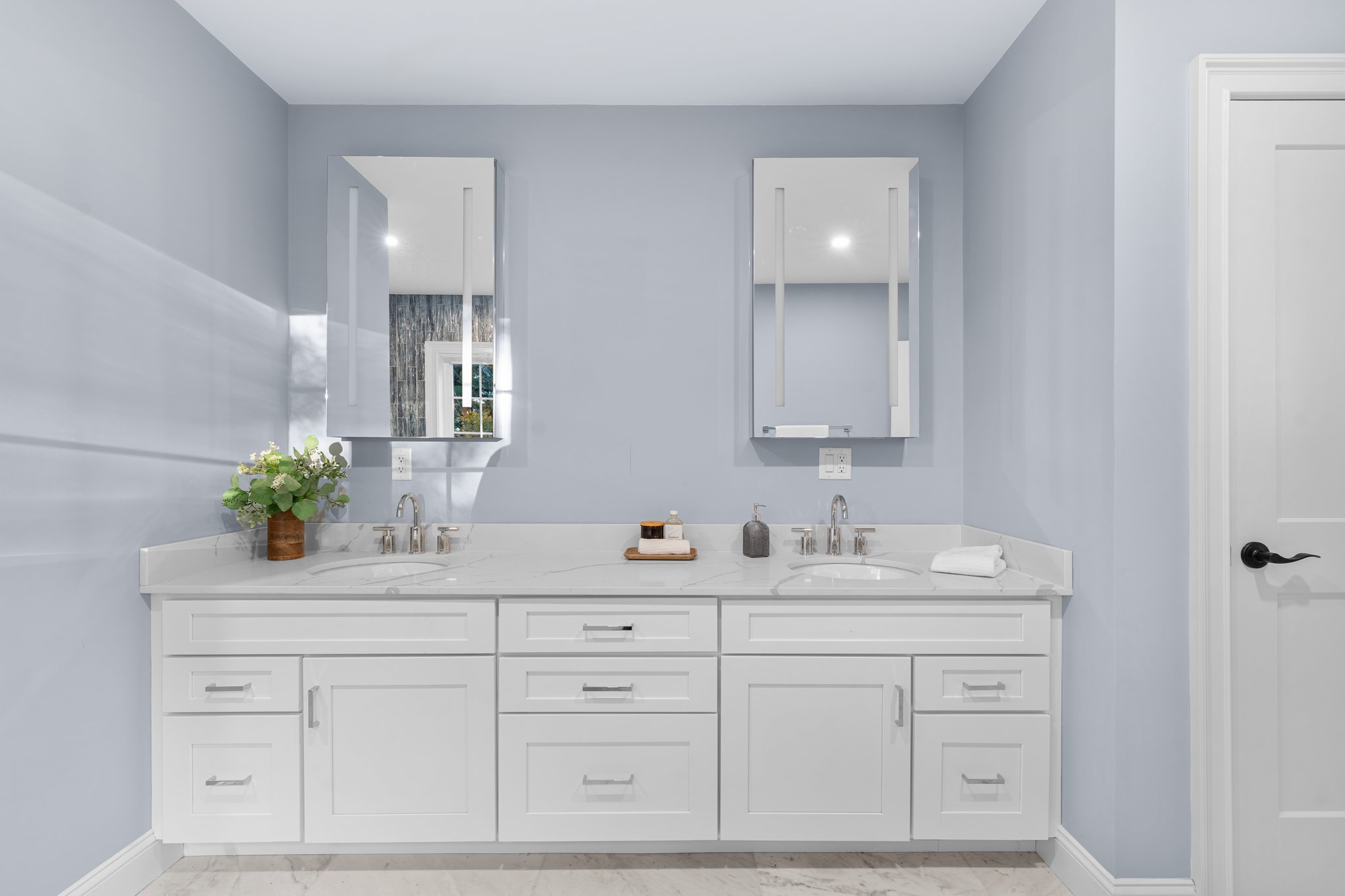 Master Bath - Double Sink Vanity with 2 XL ROBERN Vitality Lighted Medicine Cabinets