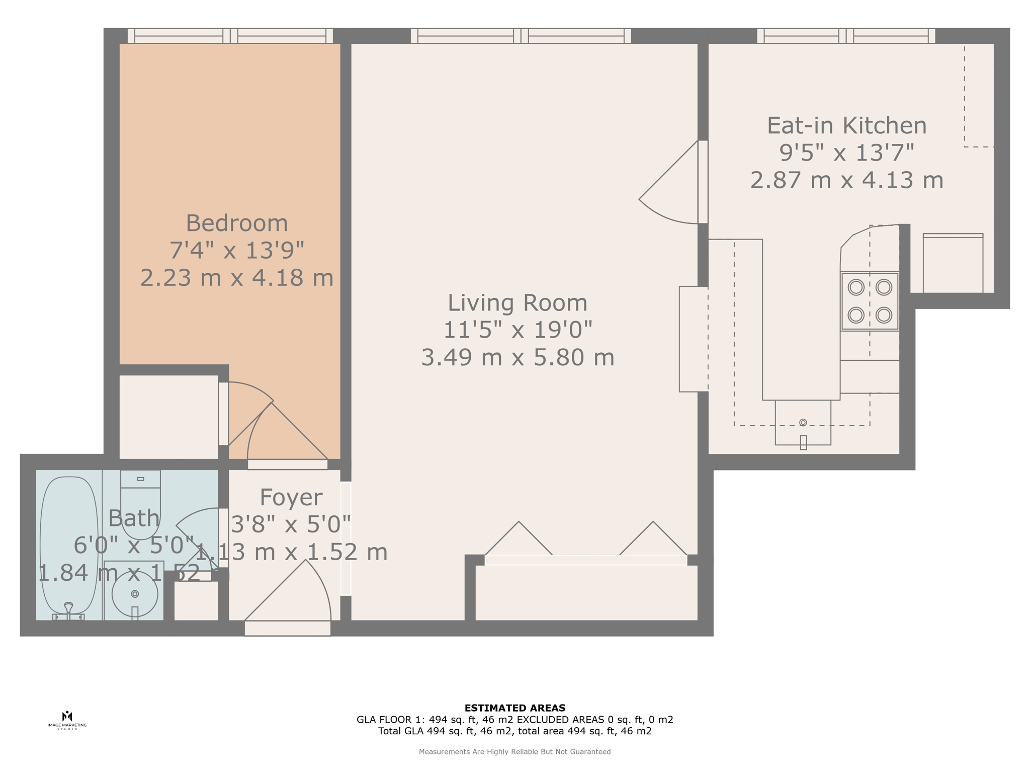 Floorplan and approximate dimensions.