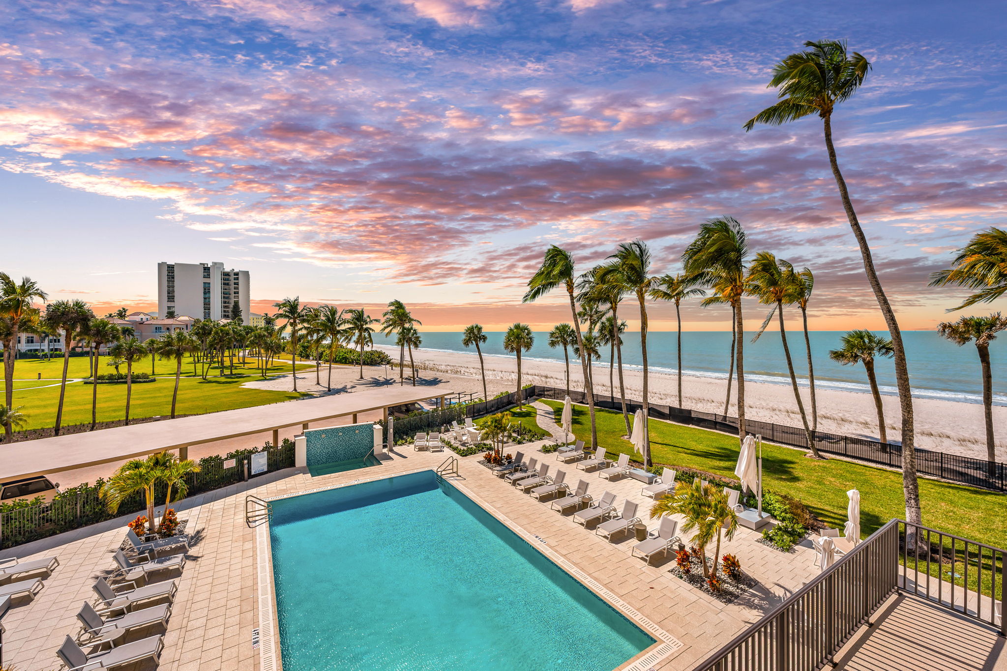Balcony View Overlooking Gulf, Park & Pool