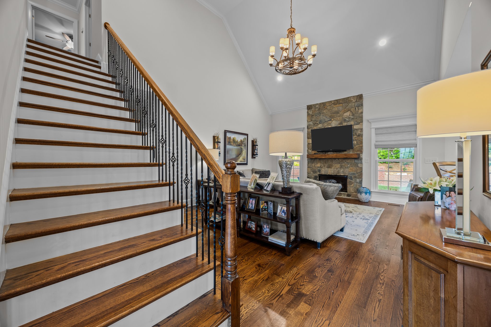 Open layout with hardwood floors on main level