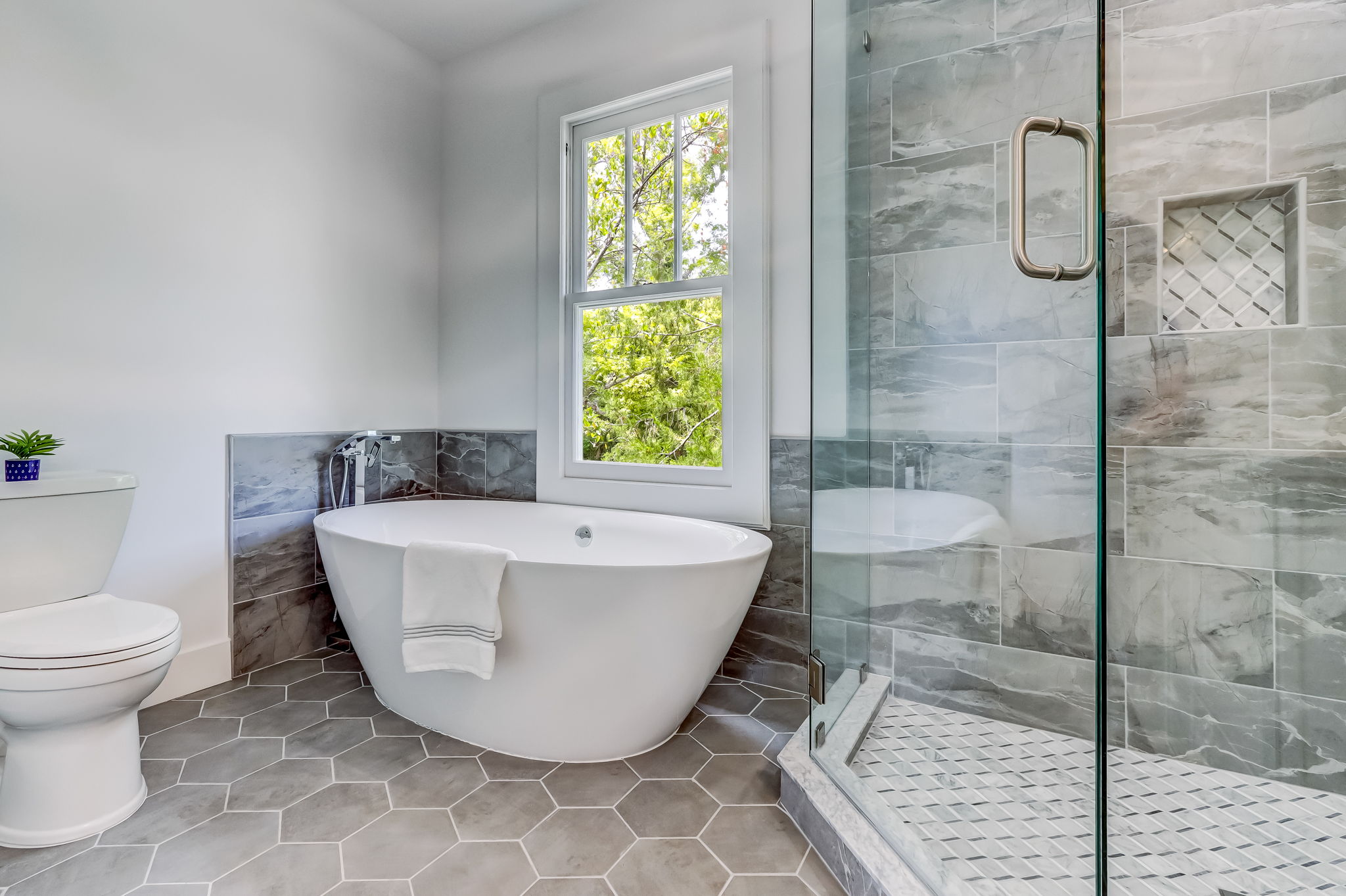 Another highlight of master bath: a beautiful soaking tub
