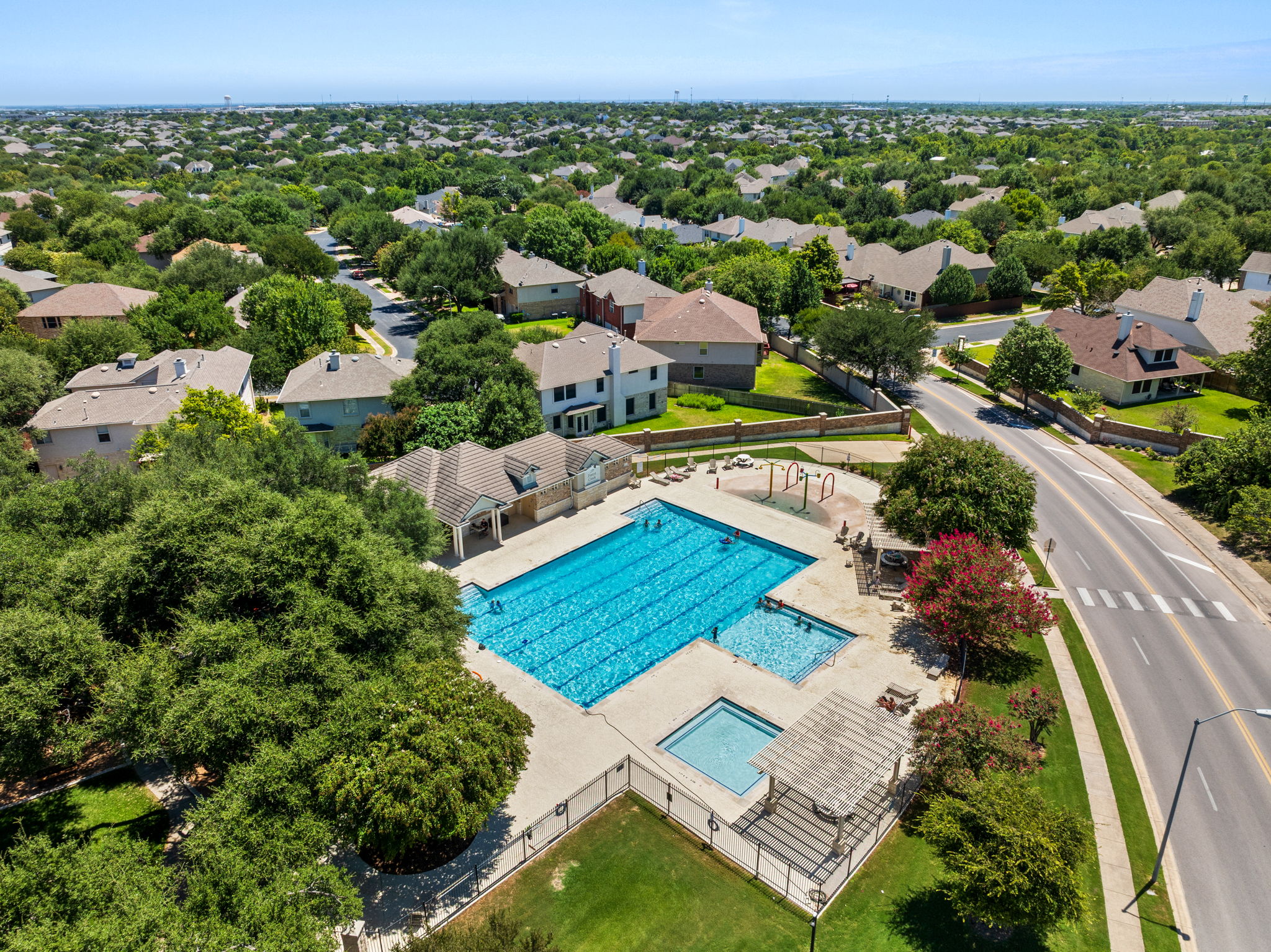 The community swimming pool is just minutes away.