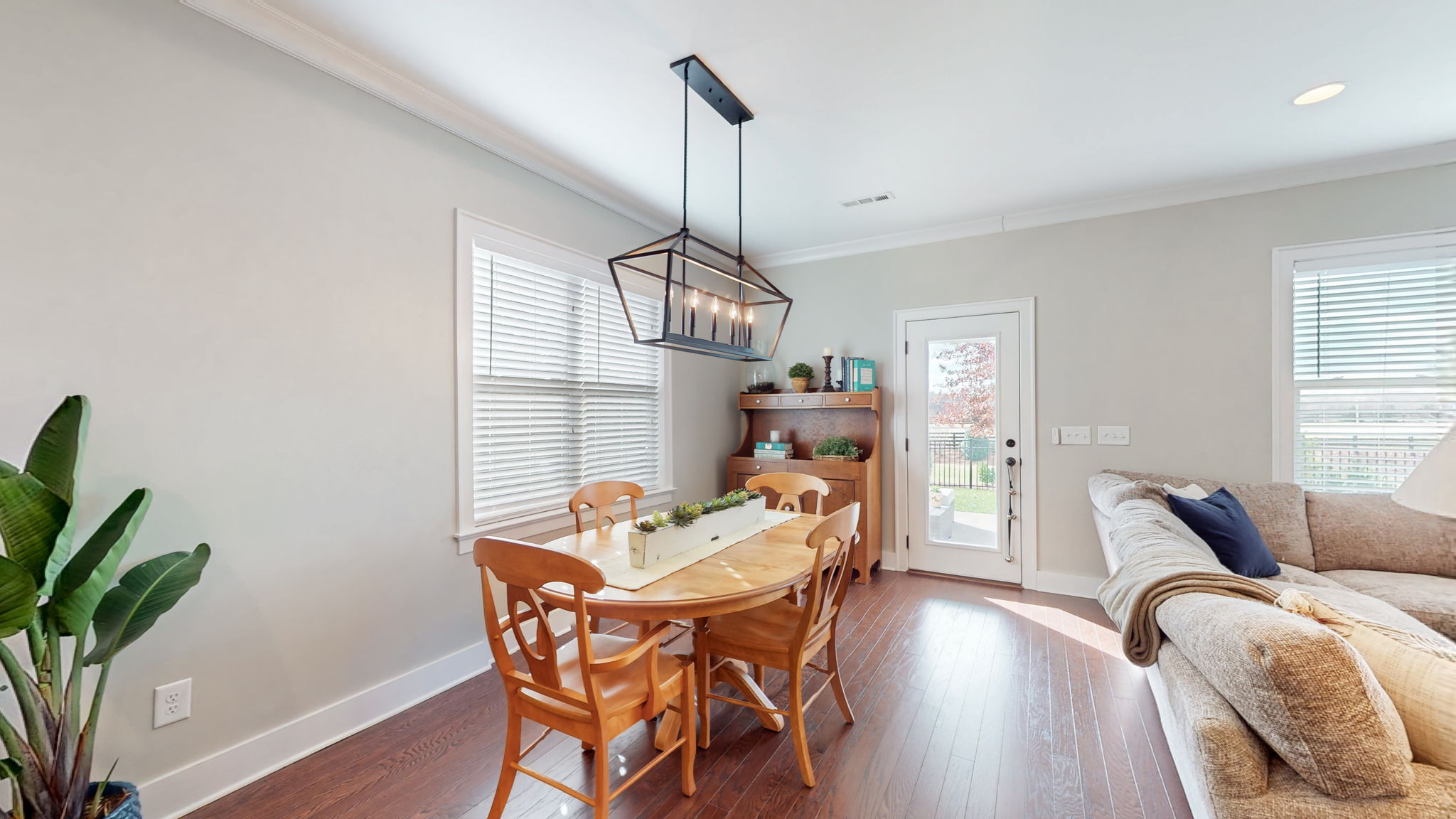 The dining area can be configured for a dining table for 8.