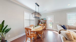 The dining area can be configured for a dining table for 8.