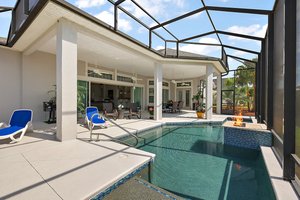 Swimming Pool with Waterfall and Fire Feature