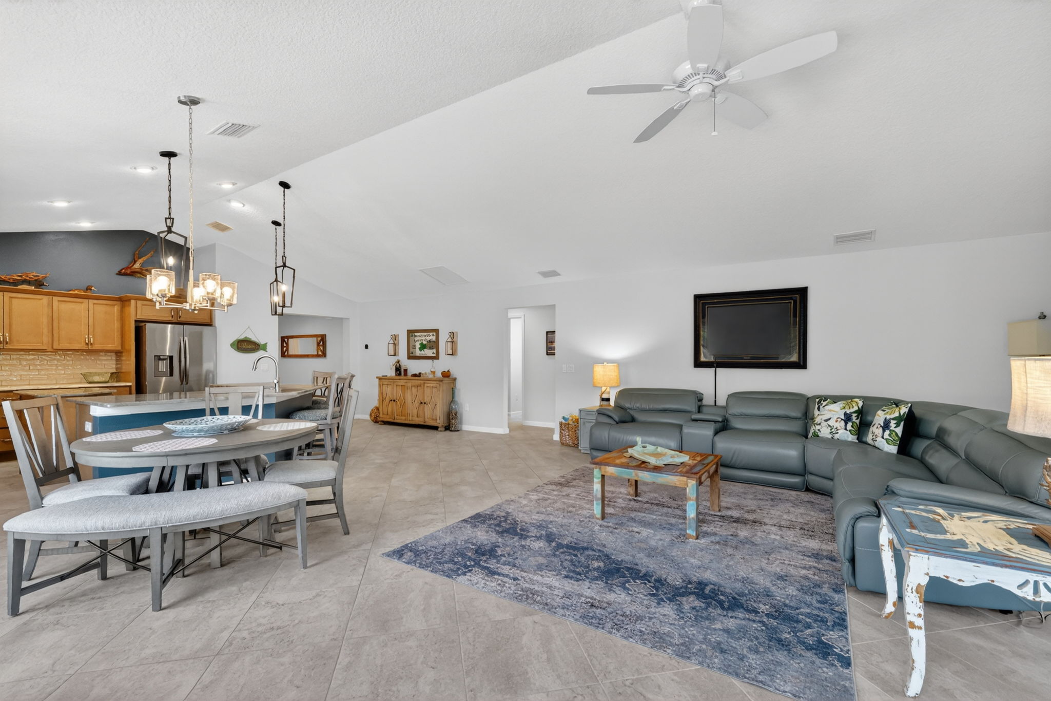 Kitchen, Dining, and Living Rooms