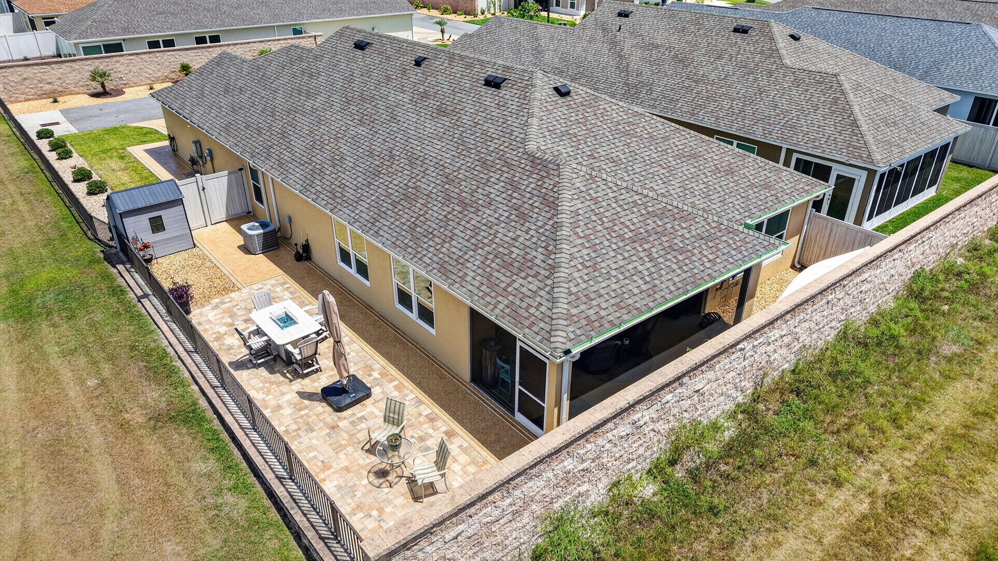 Aerial Rear and Side Elevation with Paver Patio