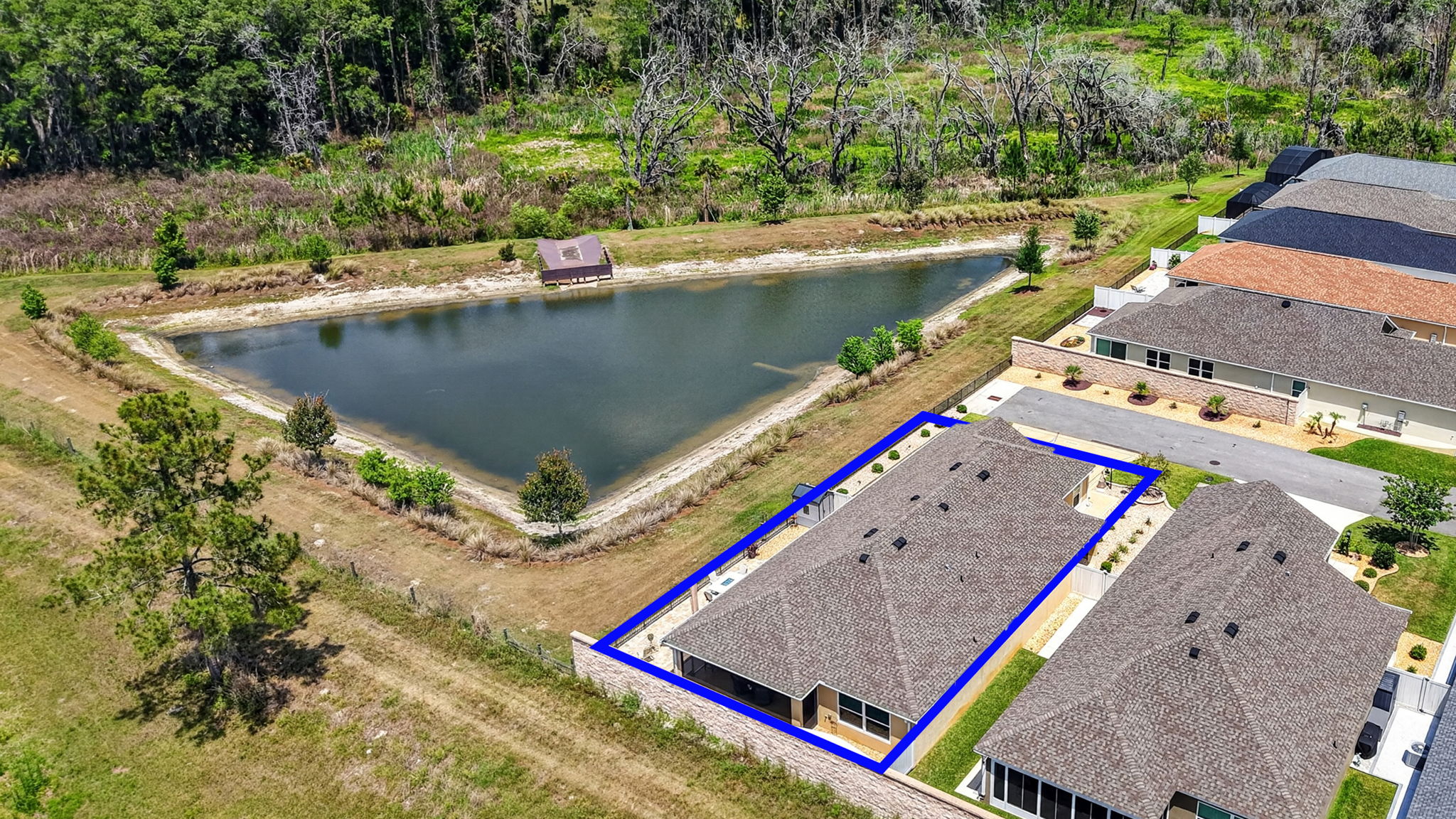 Aerial Rear Elevation with Property Lines and WATER VIEW