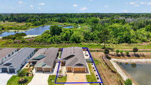 Aerial Front Elevation with Property Lines and WATER VIEW