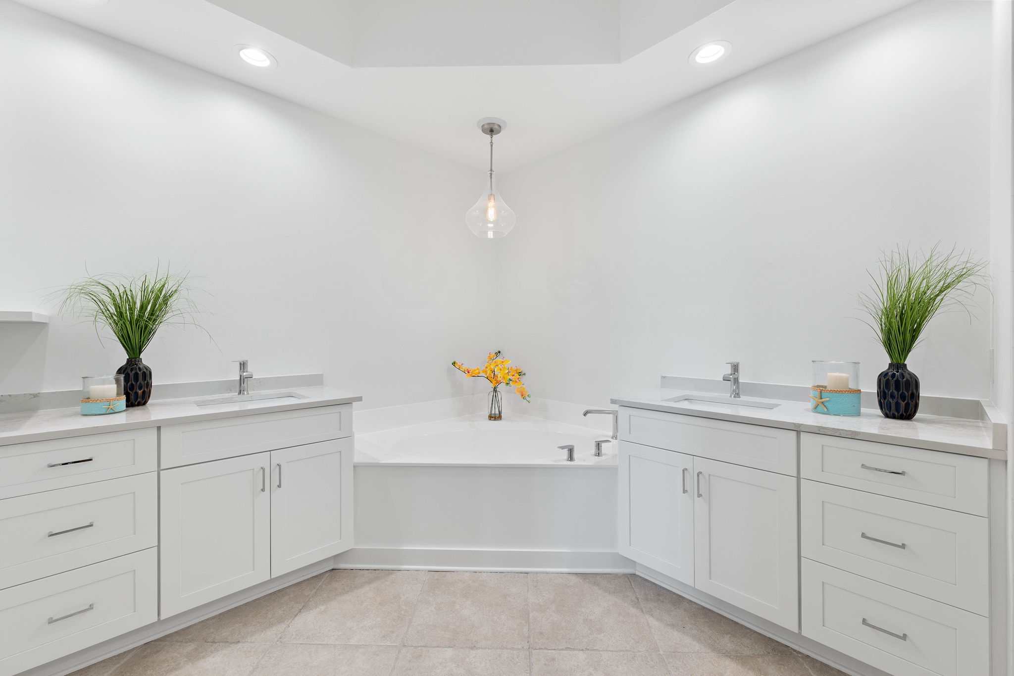 Virtual Staging include rectangular  vertical mirrors above sinks
