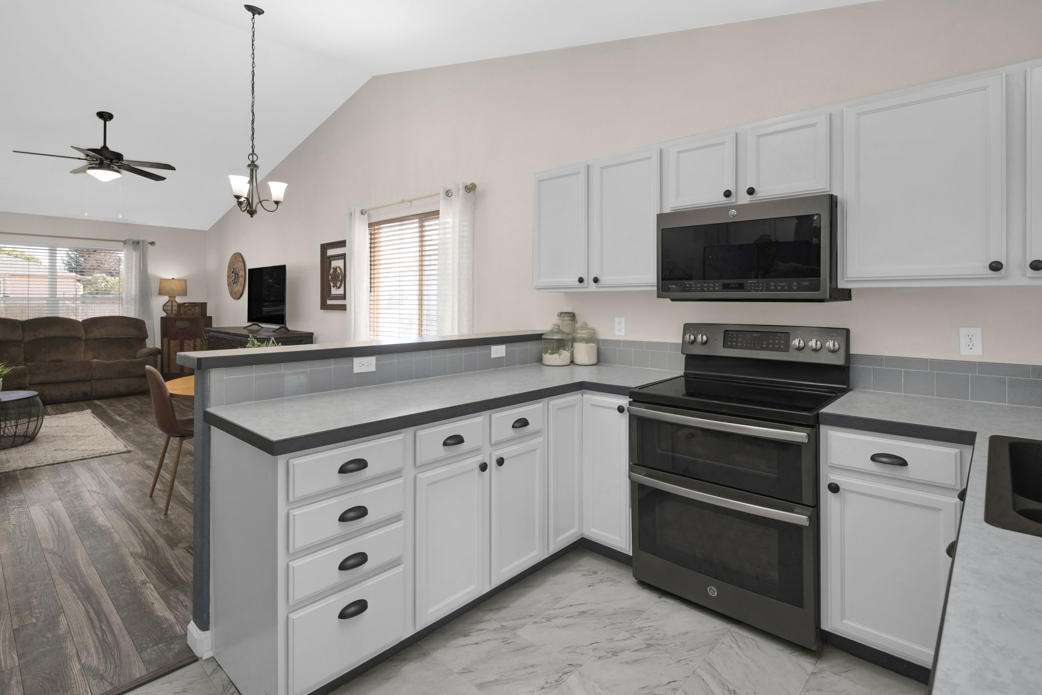 Kitchen Opens Conveniently to Living Room