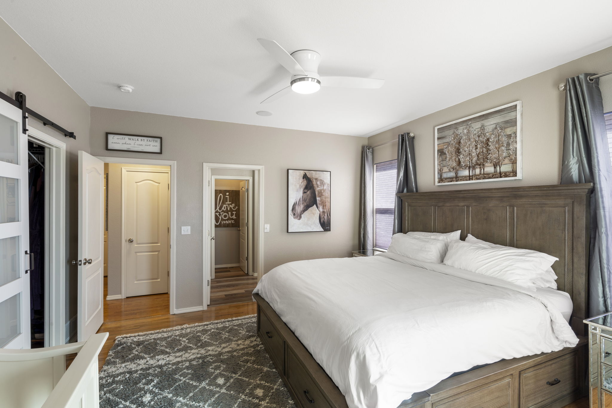 Master Bedroom has also been updated with Barn Door to Walk-in Closet.