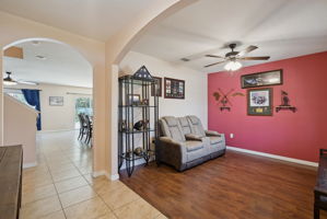 Entry foyer towards kitchen and den, library, office or formal dining room
