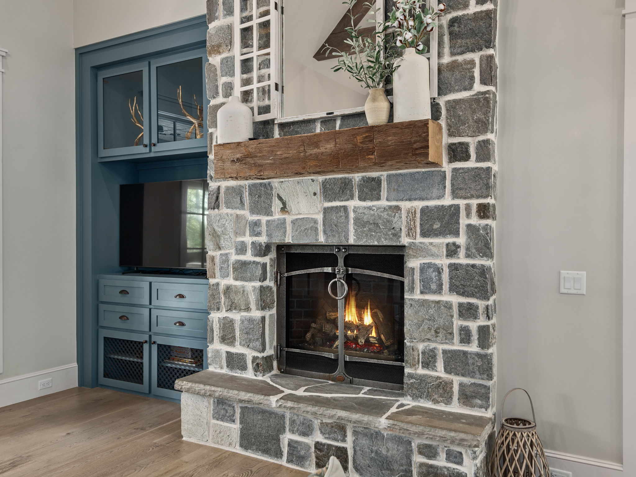 High efficiency gas fireplace and custom entertainment center