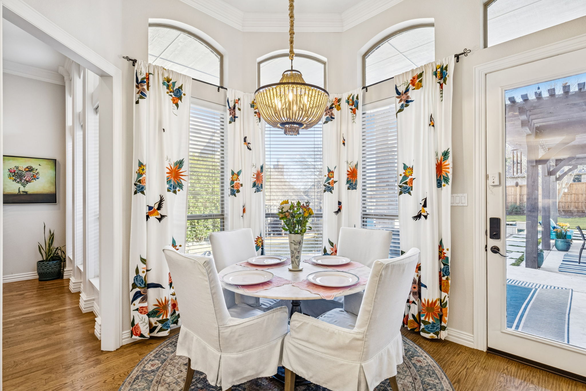Breakfast area looks out to serence backyard