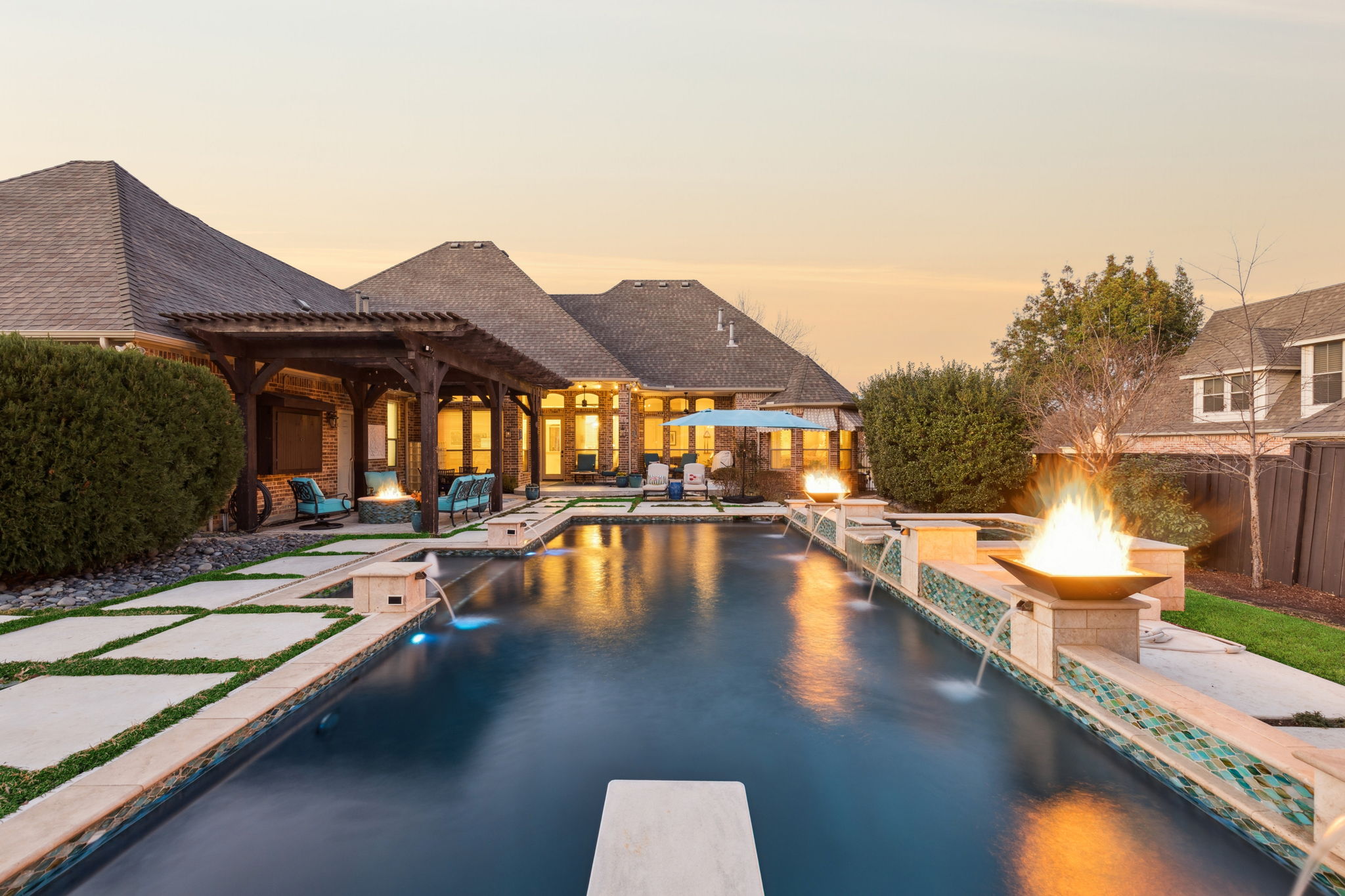 Spa is located between the two fire features