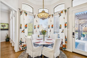 Breakfast area looks out to serence backyard