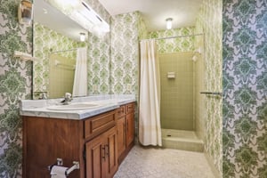 Master Bath; nostalgic wallpaper