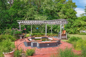 fountain, koi pond, pergola