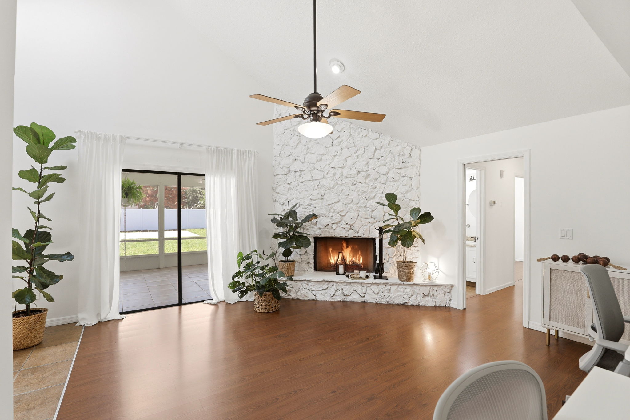 Stone Fireplace in Family Room