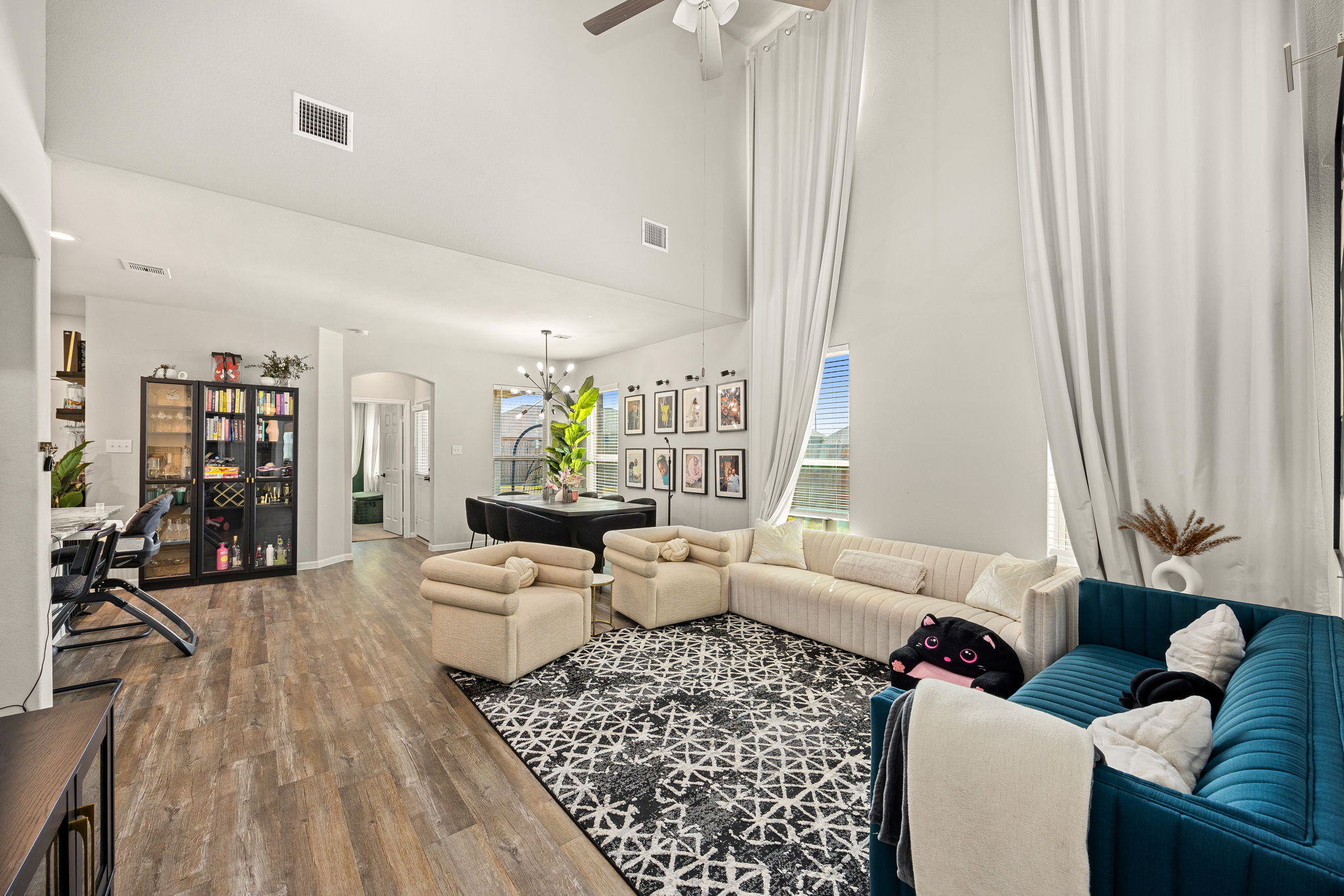 Living room with cathedral ceilings