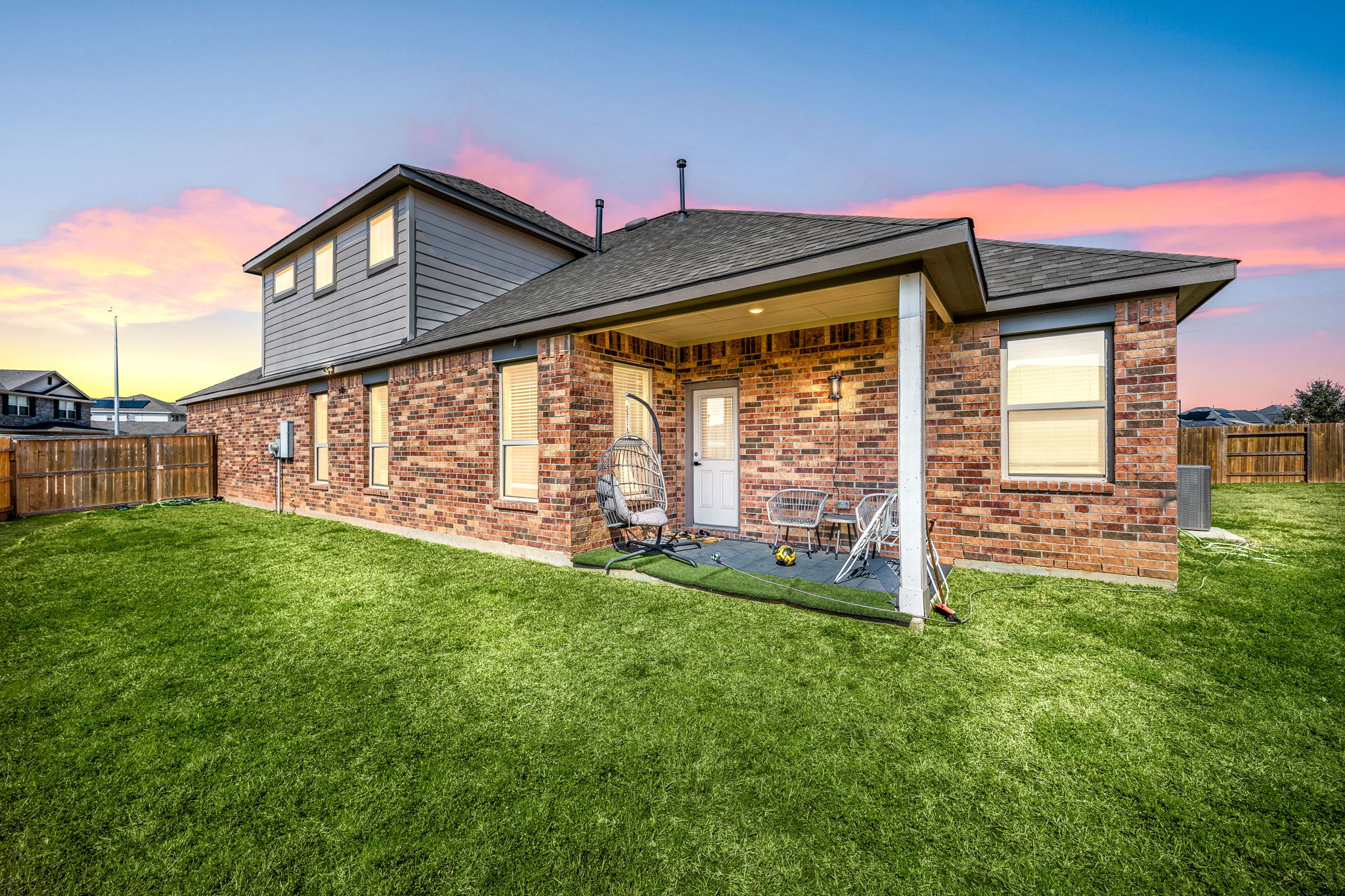 Side/Diagonal of front porch at twilight