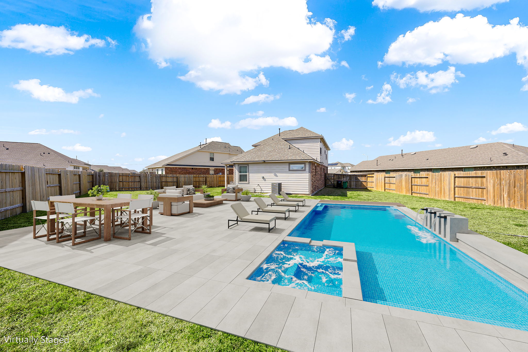 RENDERING - This is what this HUGE backyard would look like if you added a pool and decking to it.